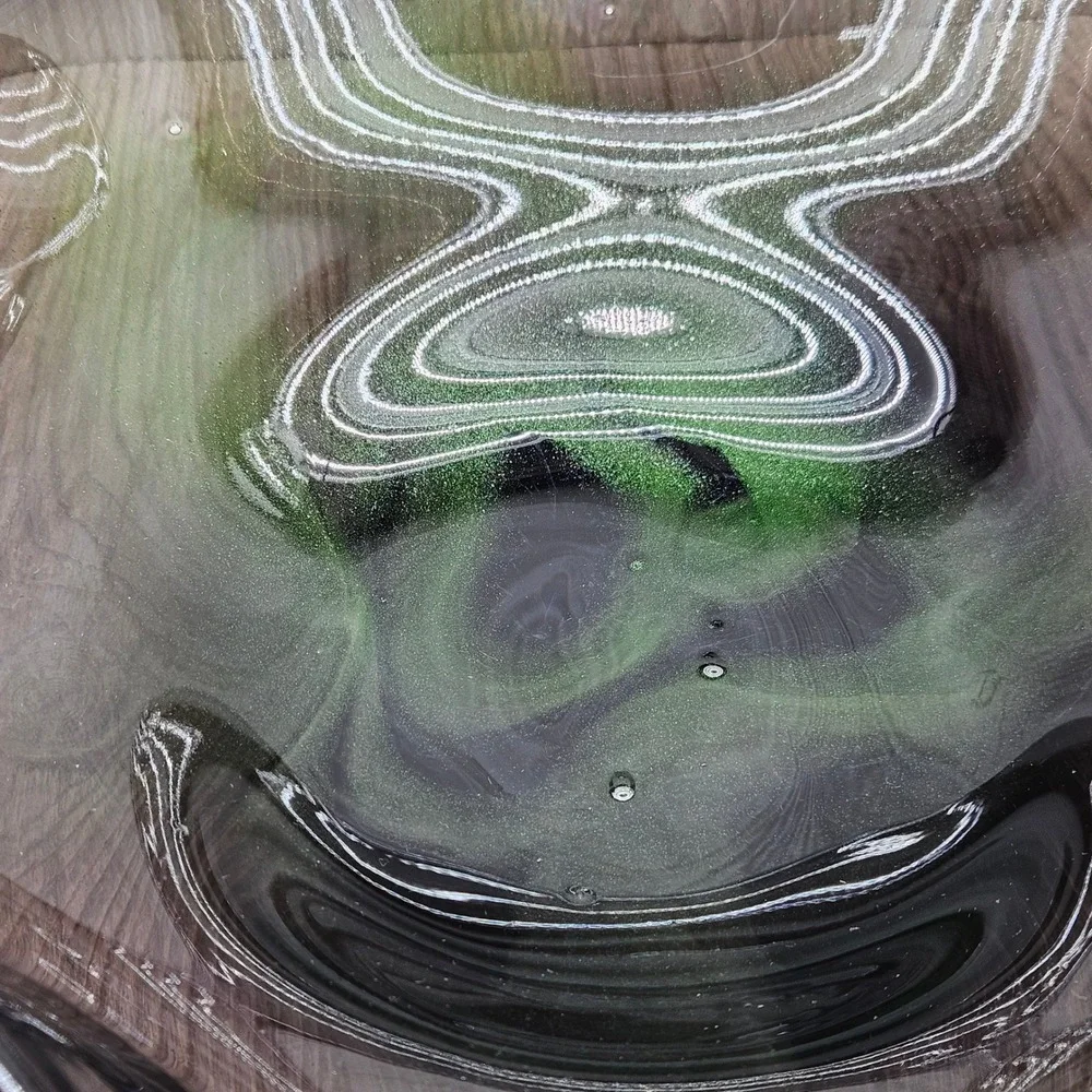 Ward 2004 Signed Studio Art Glass Wavy Bowl Smoky Purple Emerald Green